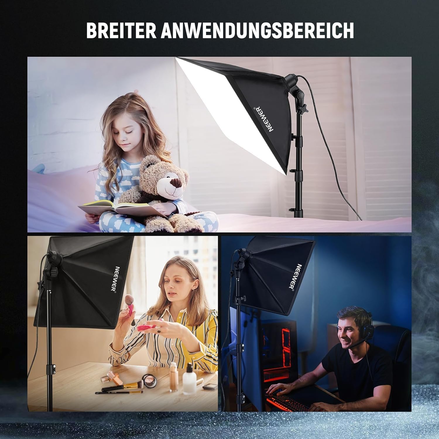 NEEWER 40x40cm Softbox Beleuchtung Set mit 35W LED Glühbirne E27 Sockel (EU Stecker) 5700K CRI93+, 180cm Licht Stativ für Fotografie Leuchte Videolicht Aufnahme TikTok, SF40