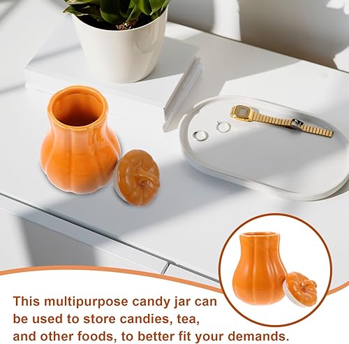 Miniatura 7 de Zerodeko Soporte de té de cerámica en forma de calabaza con tapa, recipiente de almacenamiento de alimentos multiusos para té, dulces y especias,