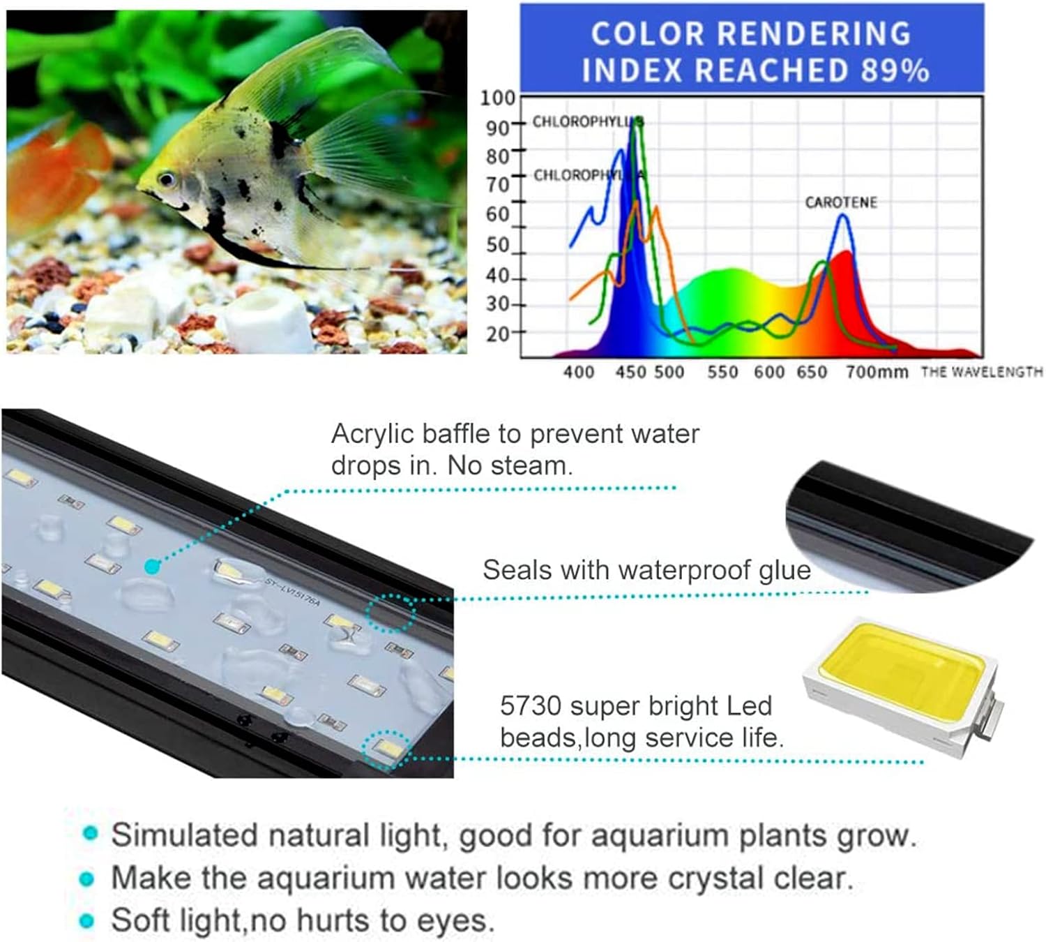 Upgraded Aquarium Light LED Full Spectrum 72-84 inch Foldable Adjustable Hood Lamp for Freshwater Marine Plant 180-210 cm Multi-Color Decorations Fish Tank Light
