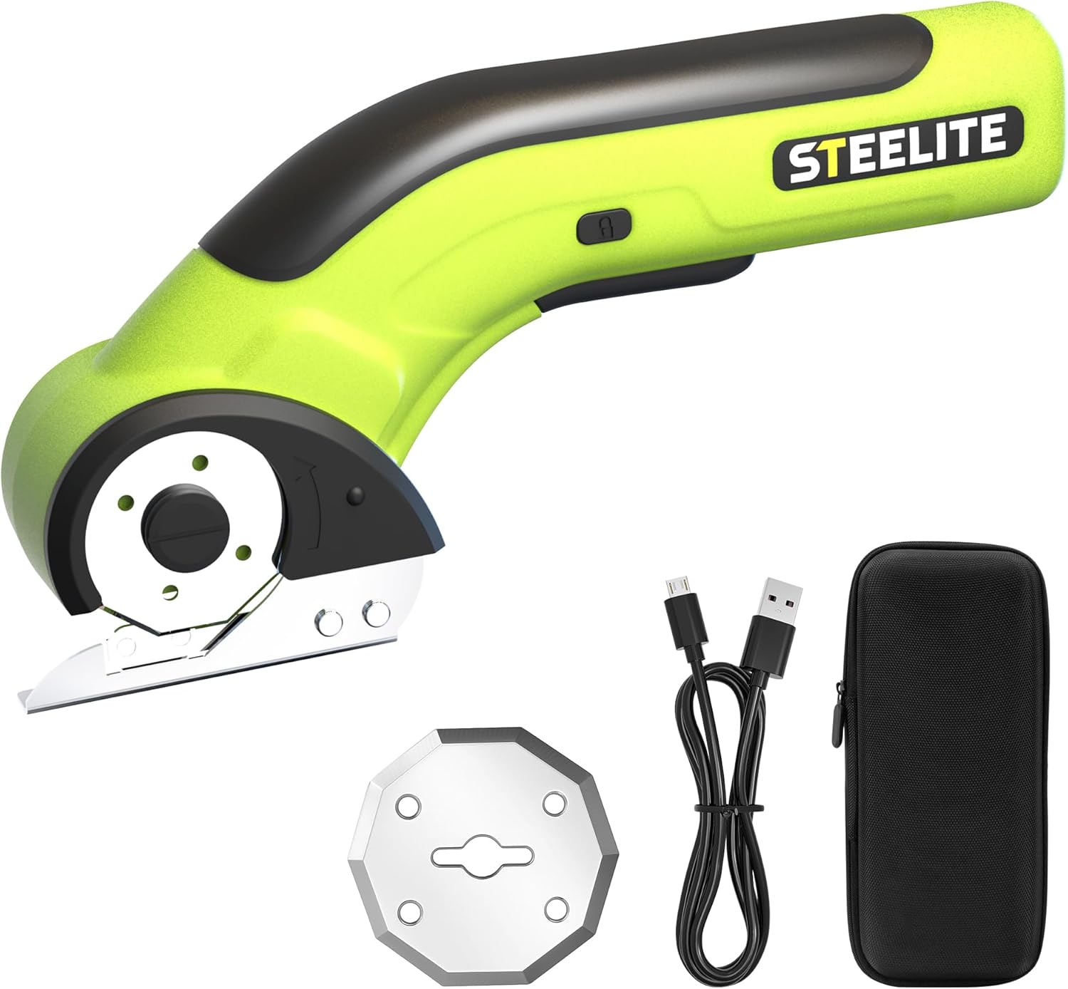 STEELITE Cordless Electric Scissors 2000mAh Brushless Motor Type-C Rechargeable Cardboard Box Cutter, 4V Powerful Fabric Scissors with Extra Blades & Storage Bag