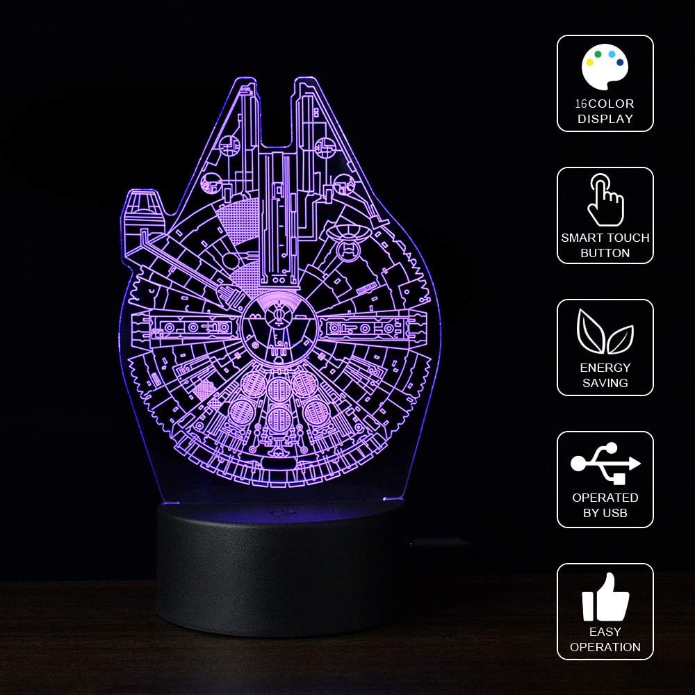 TITISKIN 3D Illusion LED Night Light,16 Colors Gradual Changing Touch Switch USB Table Lamp for Holiday Gifts or Home Decorations （3Pattern） - Image 7