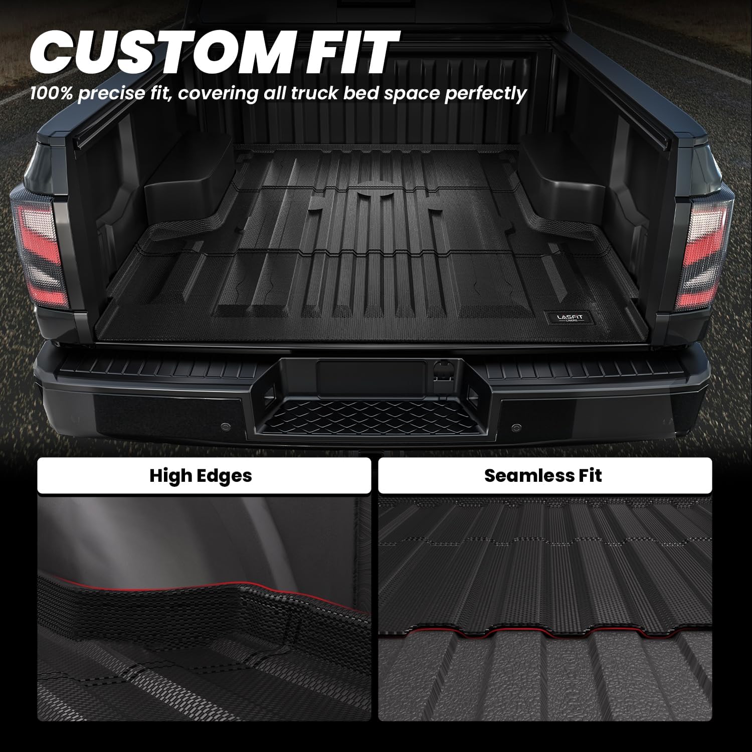 LASFIT Floor Mats & Bed Mat for Nissan Titan 2017-2024(Only Fit Crew Cab/66.2 inches/5.6FT, Not Fit Without Rear Seat Cargo Organizer/Equipped Truck Bed Storage)