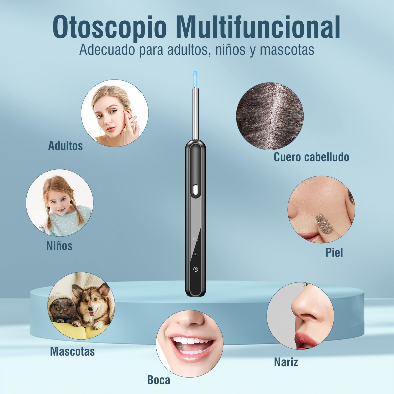 Otoscopio 1080P HD Limpiador Oidos Endoscopio con 6 cucharas para oído 3,5 mm 6 LED con cámara de oído para iPhone, iPad y Android