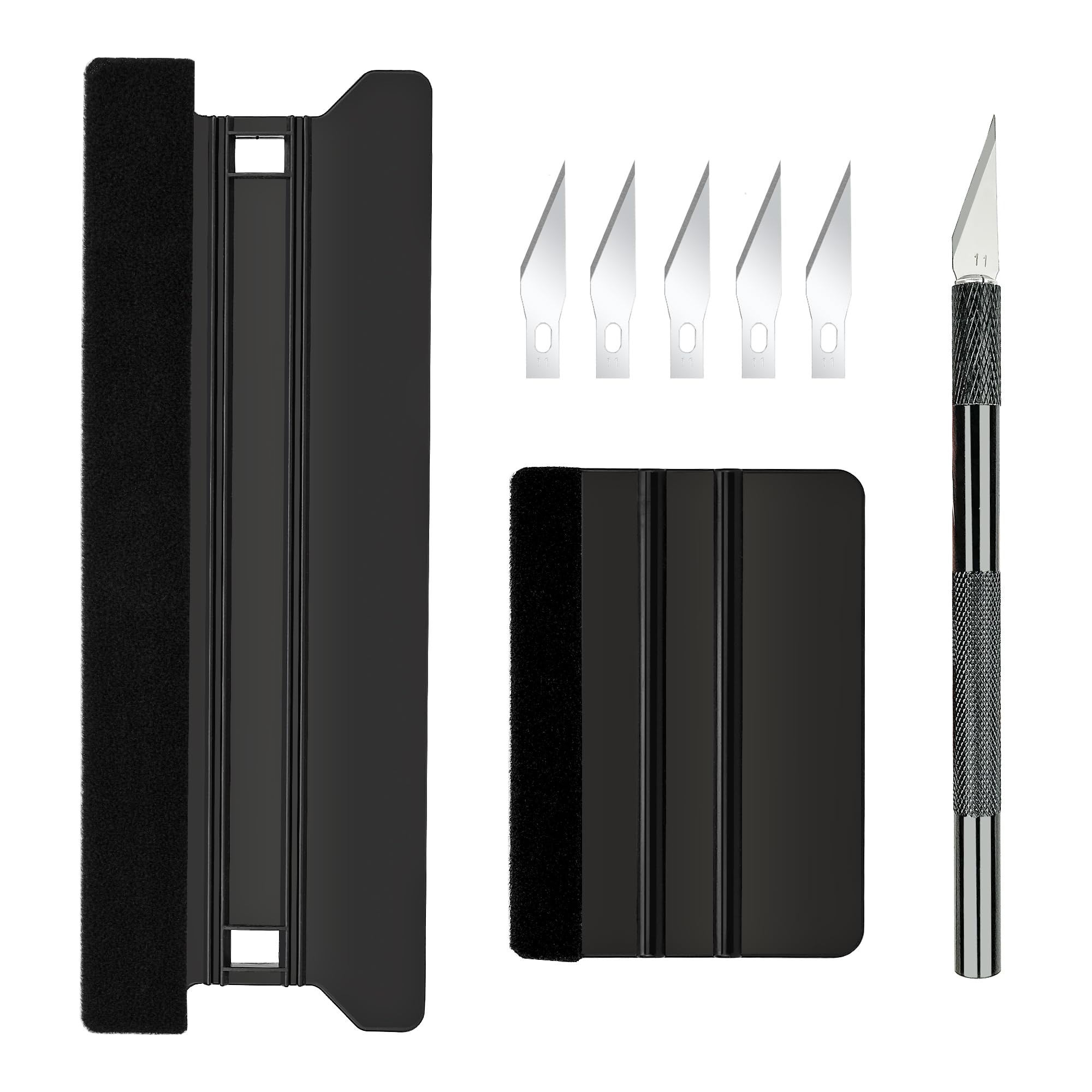 Efficient Application Vinyl Wrap Tools, Window Film Tools, Wallpaper Tools, With 21cm & 10 Plastic Felt Squeegee and Trimmer, For Glass Film, Car Vinyl, Car Tint, Wallpaper Hanging, Black