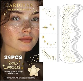 Glitter Freckles Face Tattoo - 24PCS Waterproof Gold Temporary Sparkle Patches for Women, Glow Up Makeup (Gold)