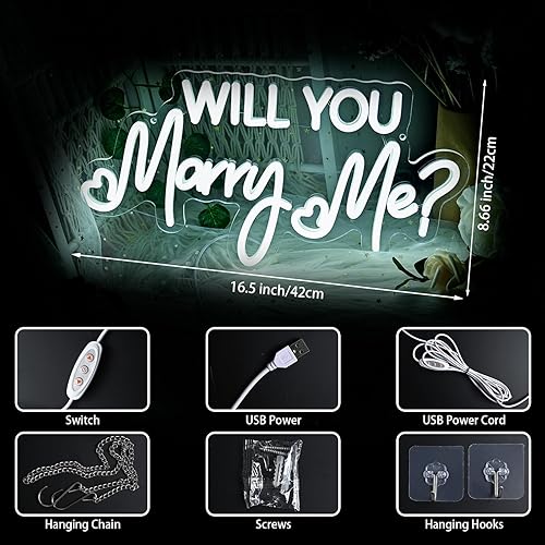 Miniatura 2 de Letrero de neón con texto en inglés Will You Marry Me (Will You Marry Me) con luces LED para compromiso, día de San Valentín, decoración de pared,