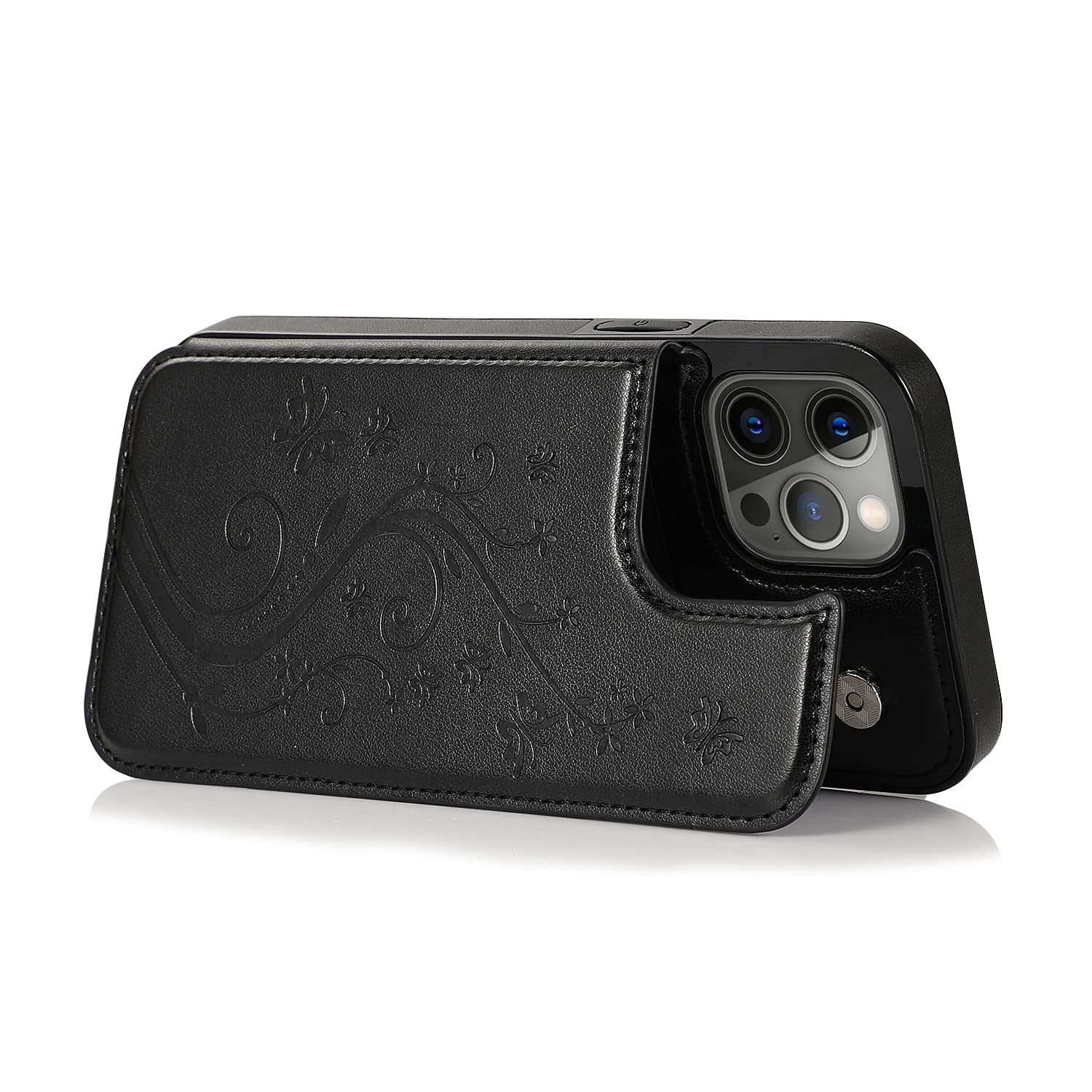 Custodia A Portafoglio Con Cinturino E Vetro Temperato Per IPhone 15 Pro 6,1'' – 6 Slot Carte, Portamonete Cerniera, Supporto A Cavalletto