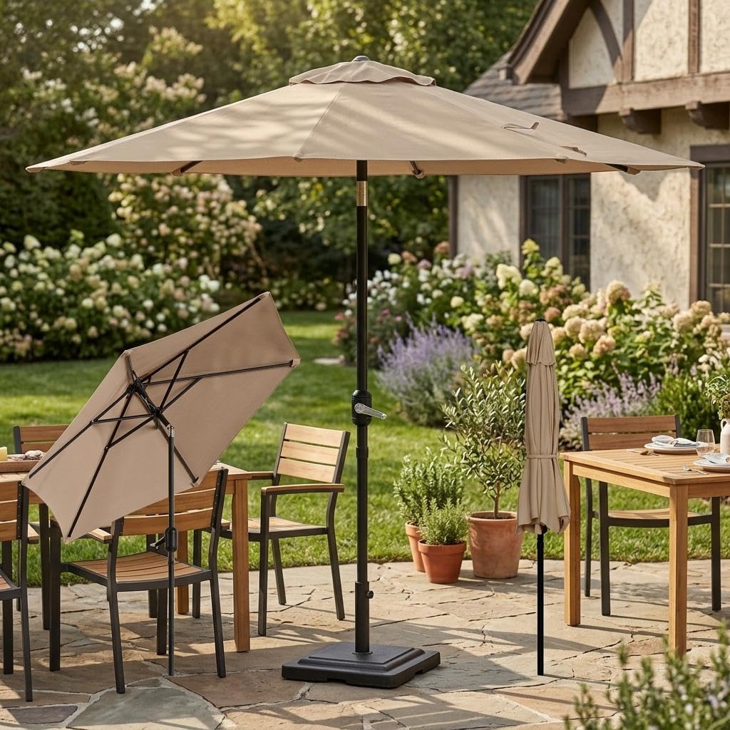 2.7m Garden Parasol Umbrella with Cover, Tilting Parasol with UV Protection & Water-Repellent Canopy