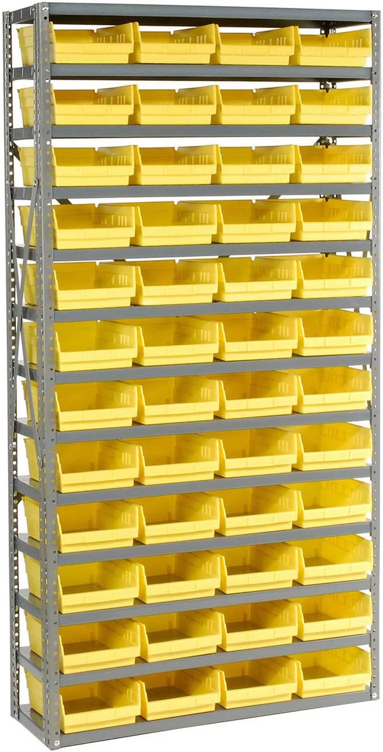 Global Industrial 13 Shelf Steel Shelving with (48) 4" H Plastic Shelf Bins, Yellow, 36x18x72