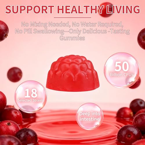 Miniatura 3 de Taeci Gomitas probióticas de arándano para mujer, apoyo femenino de pH y flora, ayuda para el equilibrio de levadura y la frescura, con vitamina C