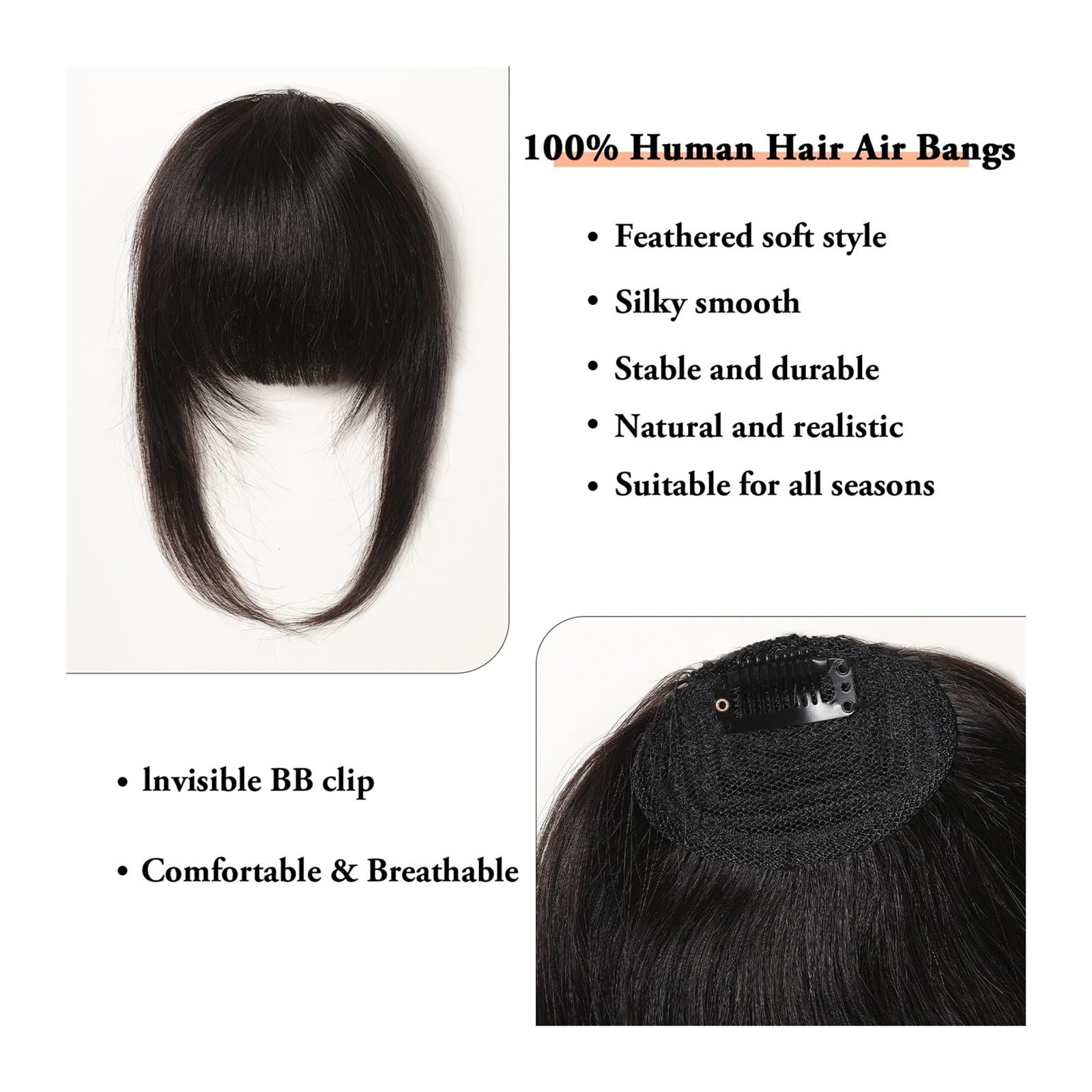Pony-Haarspange, Echthaar-Pony, Pony-Haarteile, stumpf geschnitten, natürlicher Air-Pony, über dem Kopf, Clip-in-Haarverlängerungen, schwarzbraunes Remy-Haar für Frauen, Clip-in-Pony (Farbe: HLH1005