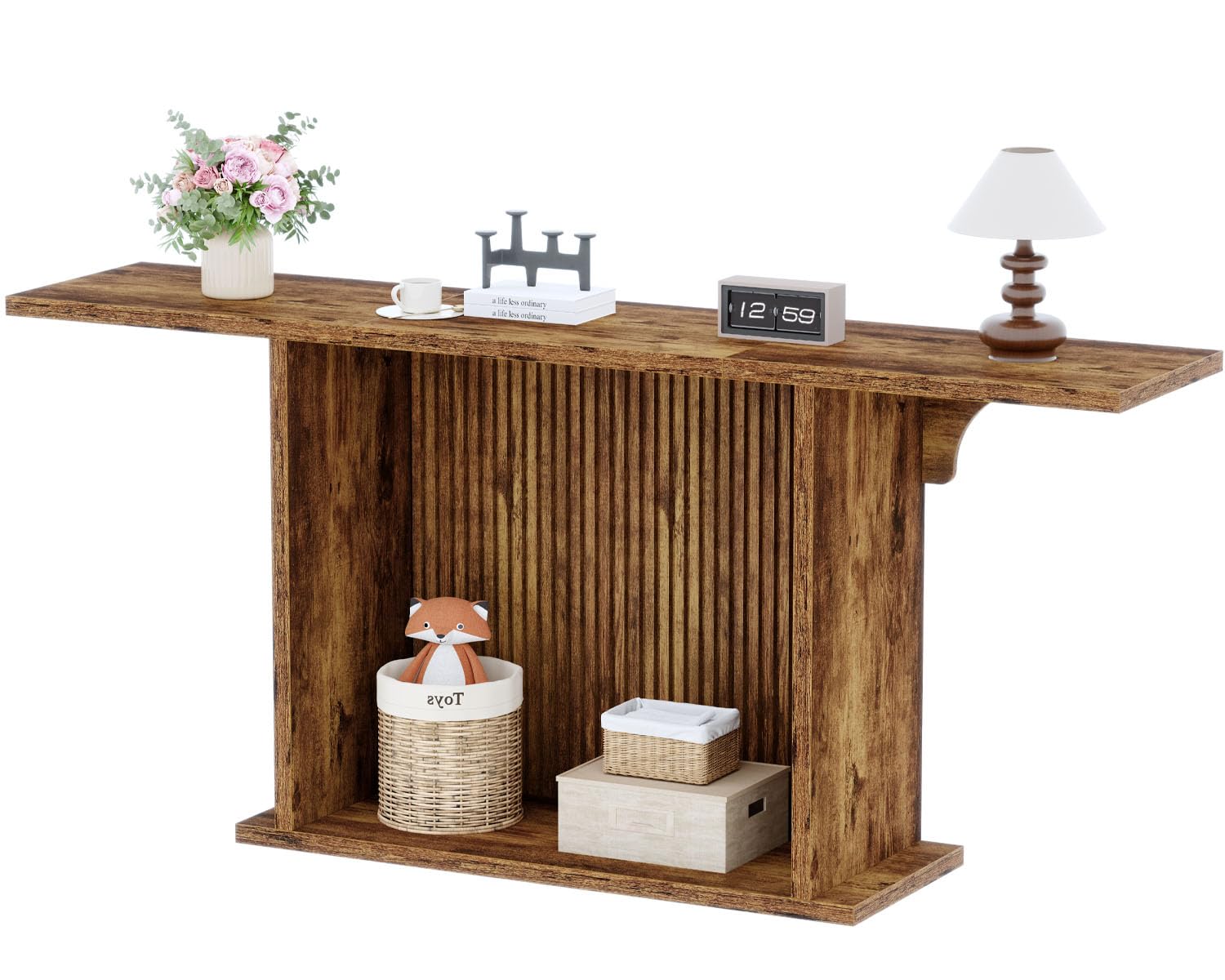 HSH Farmhouse Console Table, 180cm Extra Long 2-Tier Sofa Table, Rustic Brown Wooden Entryway Table for Hallway, Living Room, Foyer & Behind Couch, 180cm