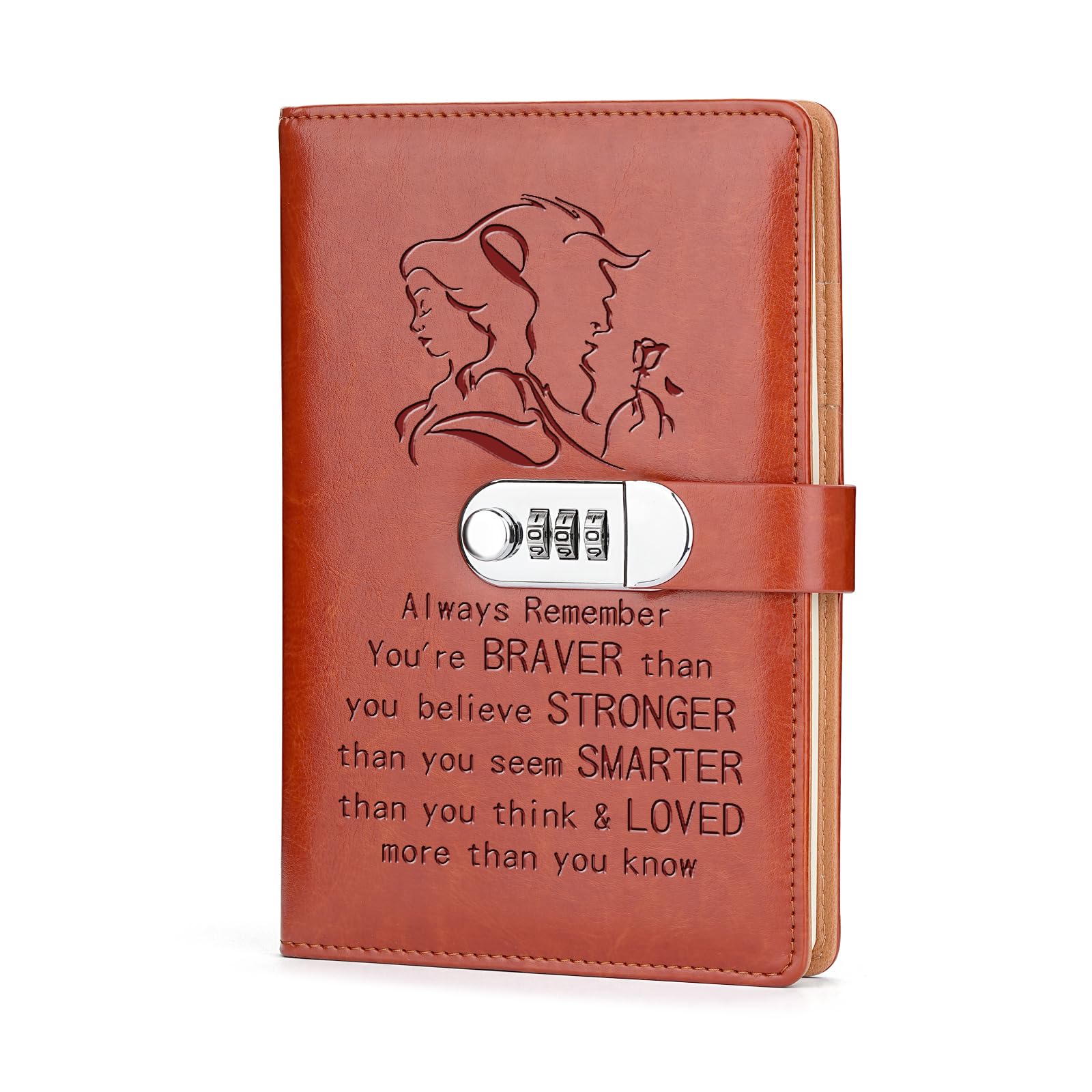 Photo 1 of JOHSBYD Beauty and The Beast Leather Combination Lock Notebook Always Remember You’re Braver Than You Believe Journal Combination Lock Notebook TV Movie Gifts Gifts for Son Daughter (always remember)