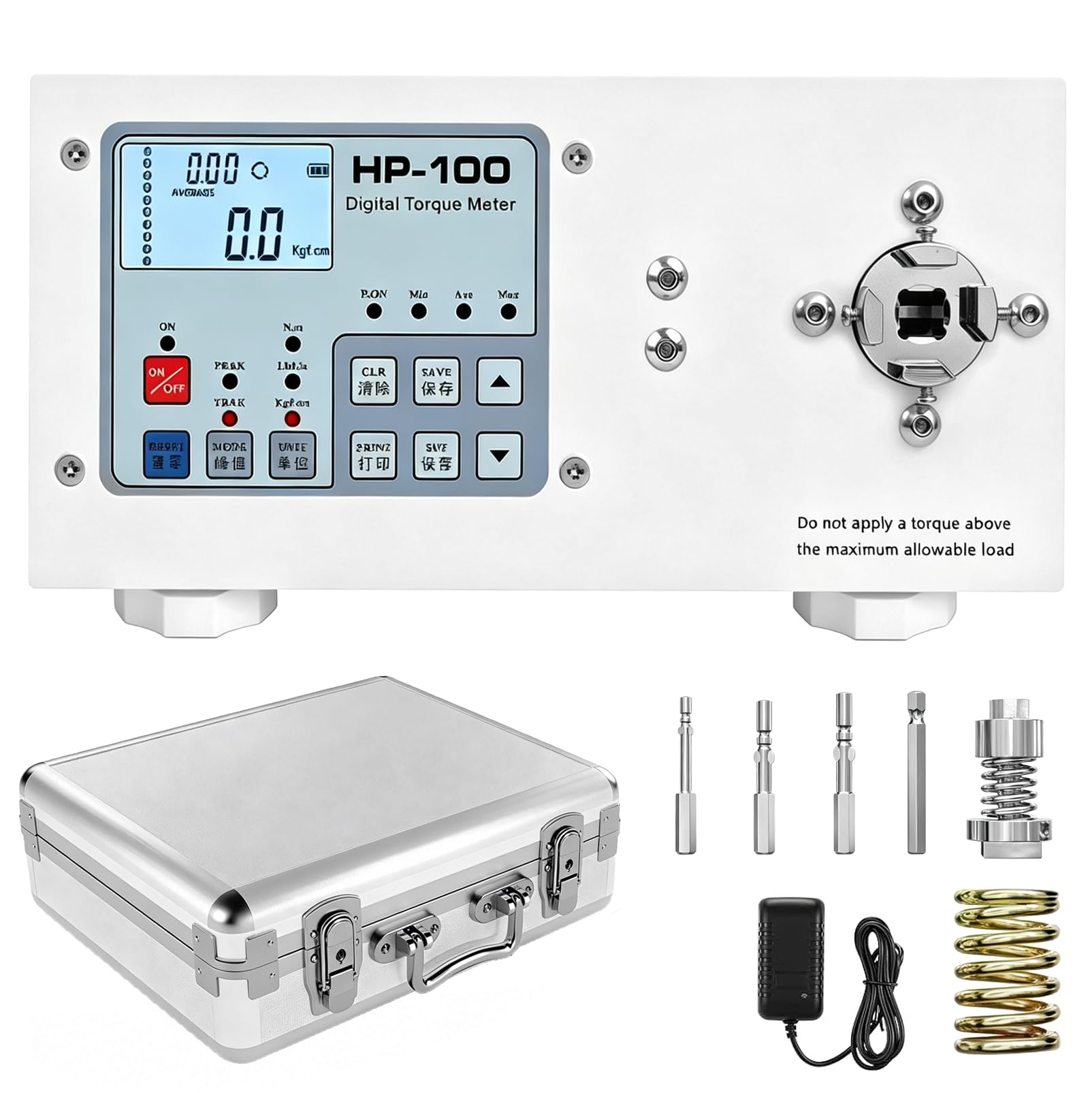 Medidor de Torsión Digital, Comprobador de Par Destornillador Eléctrico con Unidades Kgf.cm, N.m y LbF.in, Modos de Promedio y Pico, Rotación en Horario/Antihorario, Exportación de Datos HP20