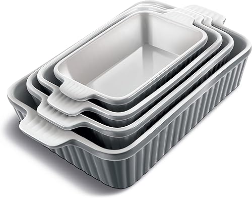 COOK WITH COLOR Cacerolas para horno, platos de hornear de porcelana, juegos de utensilios de cerámica para hornear de 4, sartenes rectangulares con