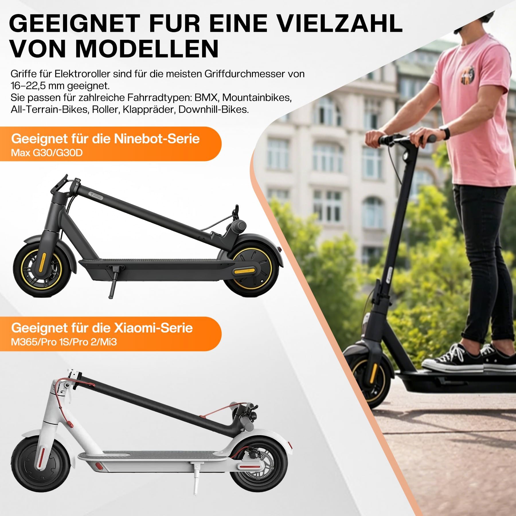 E Scooter Freccia con Maniglia, Indicatore LED per Manubrio, Manopole Ricaricabili USB per Xiaomi M365/Pro 2/Mi3/Ninebot Max G30/G30D, Impugnature Morbide per 16-22,5 mm, Componenti per Scooter,Nero