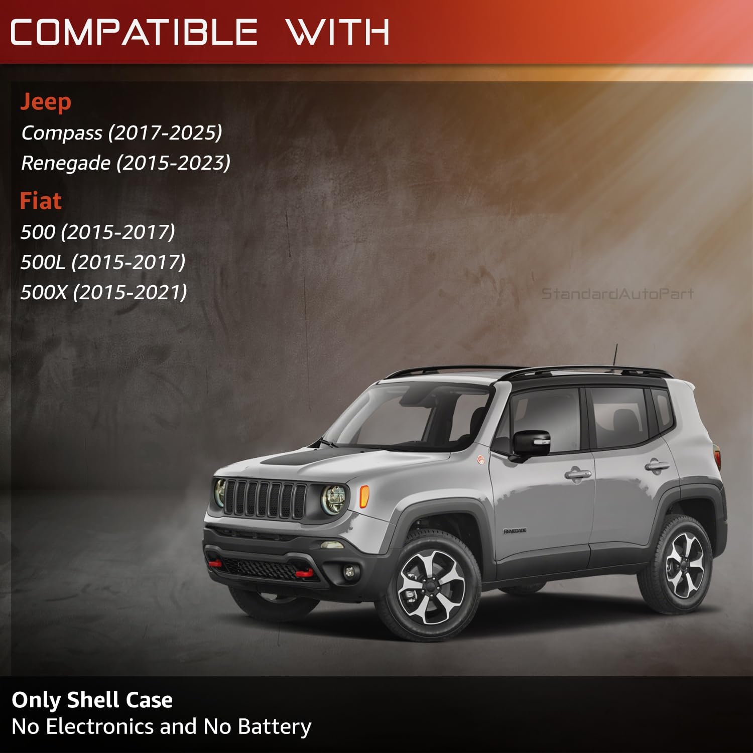 StandardAutoPart Key Shell Case Compatible with Jeep Renegade Compass 500 500L 500 FCC ID: M3N-40821302 (4 Button RS)