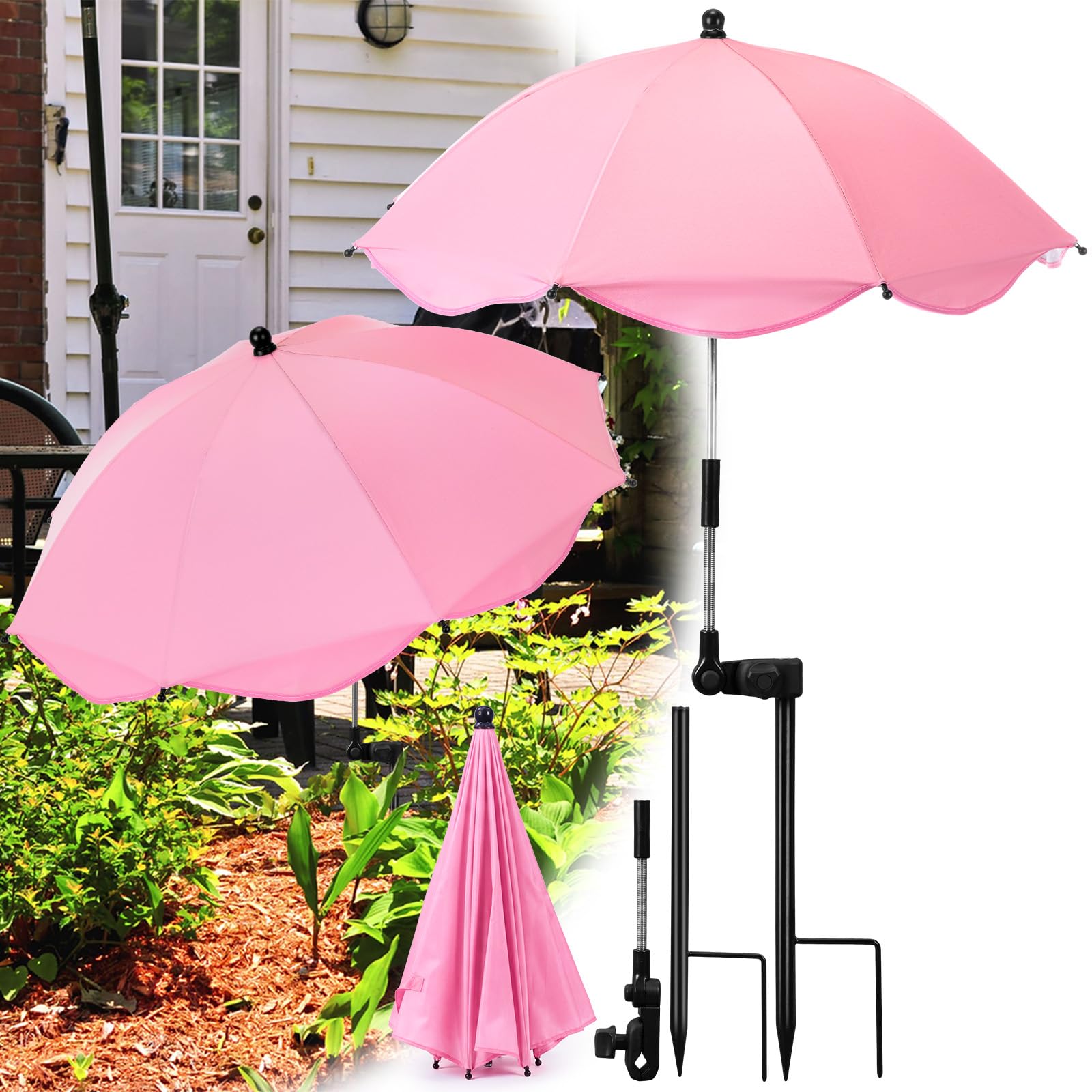 Photo 1 of Sunnymove 1 Pcs Plant Umbrellas for Outdoor Plants 26" Adjustable Garden Umbrella Shade for Potted Flower 35.4" Height Sun Shade Cover with Clamp for Garden Patio Balcony Bed Flower Pot (Pink)