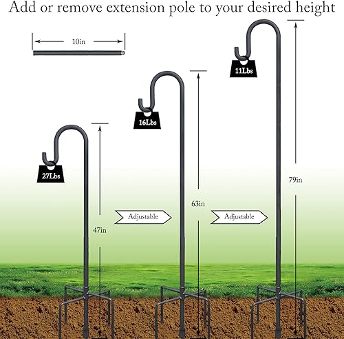 Miniatura 8 de Highpro Ganchos de pastor para exteriores de 47 pulgadas, comedero de pájaros a prueba de ardillas, soporte resistente con base de 5 puntas para