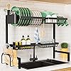Kitsure Over The Sink Dish Drying Rack - 26.8" to 33.9"x21.5", Adjustable Sink Drying Rack for Kitchen Sink with Large Capacity, 2-Tier Dish Rack Over Sink with Multifunctional Baskets, Black
