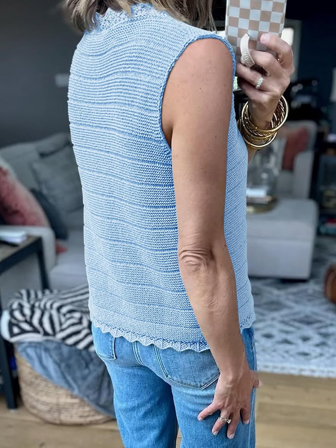 Saodimallsu Womens Sleeveless Sweater Vest V Neck Button Down Casual Loose Knit Summer Trendy Tank Tops - Image 5