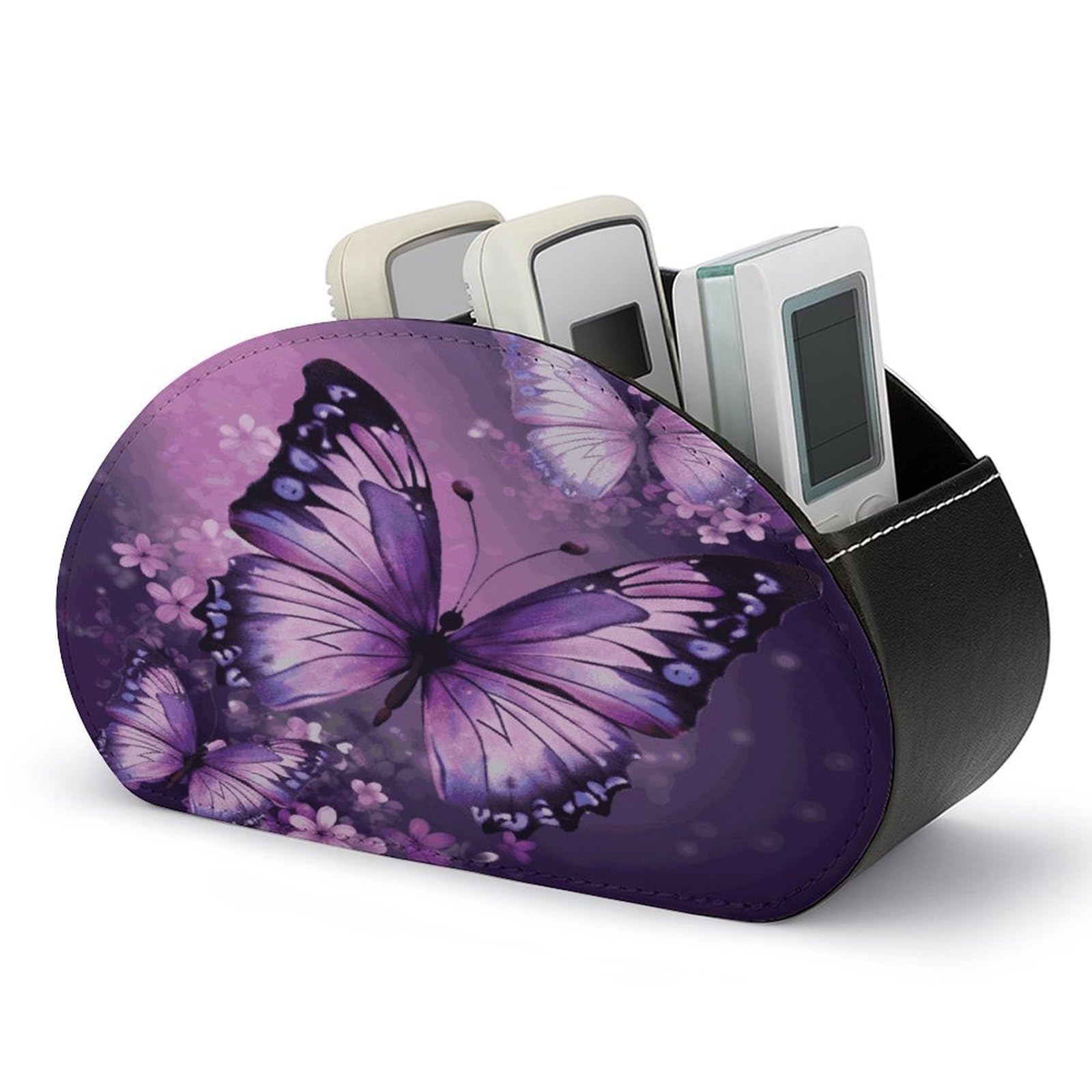 FekiLoot Beautiful Purple Butterfly Art Remote Control Holder with 5 Compartments Remote Organizer Caddy for Table TV Remote Caddy Storage Box/Tray Fits Media Controllers Office Supplies