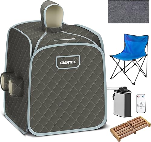 Giantex Sauna plegable portátil, spa de vapor para 1 o 2 personas con control remoto, silla plegable, rodillo de masaje de pies, tapete absorbente,