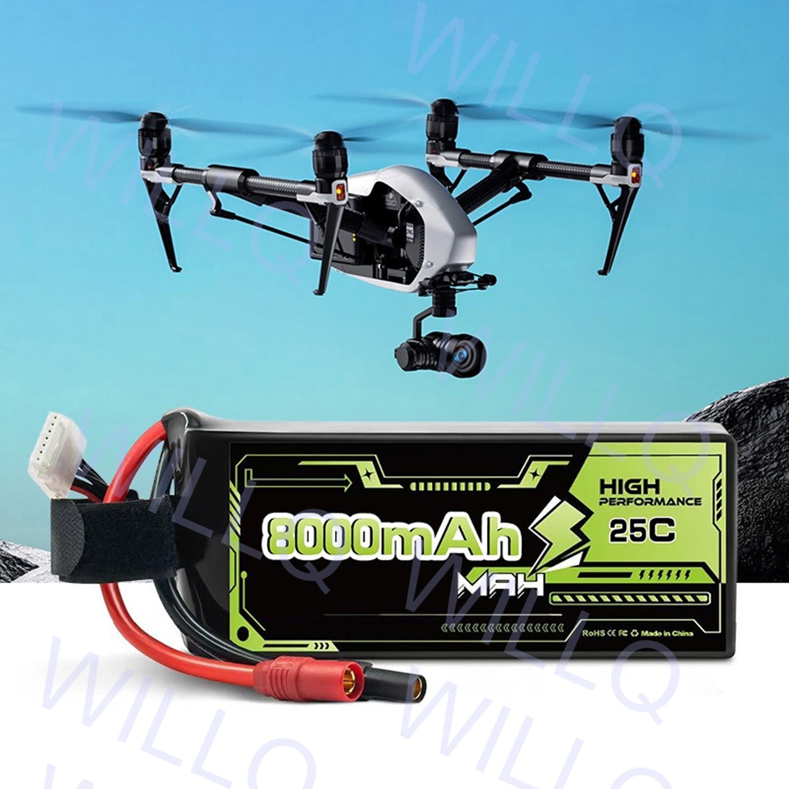 Batterie al Litio 6S1P 22,2V 8000mAh 10000mAh Alta Potenza 20C 25C Batteria di riserva per droni da Corsa FPV e Modelli RC
