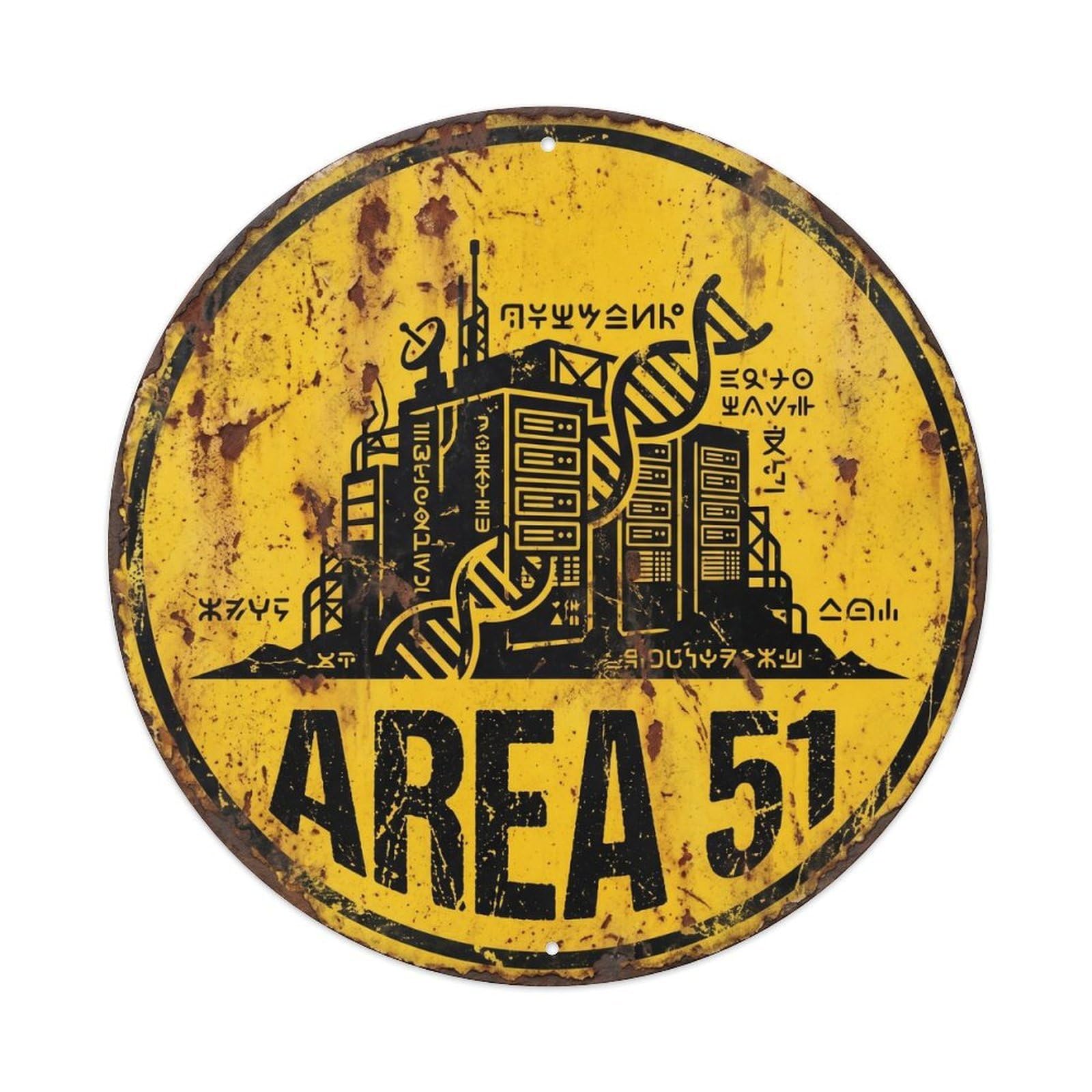 Vintage Alien Area 51 Genetic Archive Metal Tin Sign Plaque Wall Decor for Cafe, Club, Garden Round Metal Poster 8x8Inch
