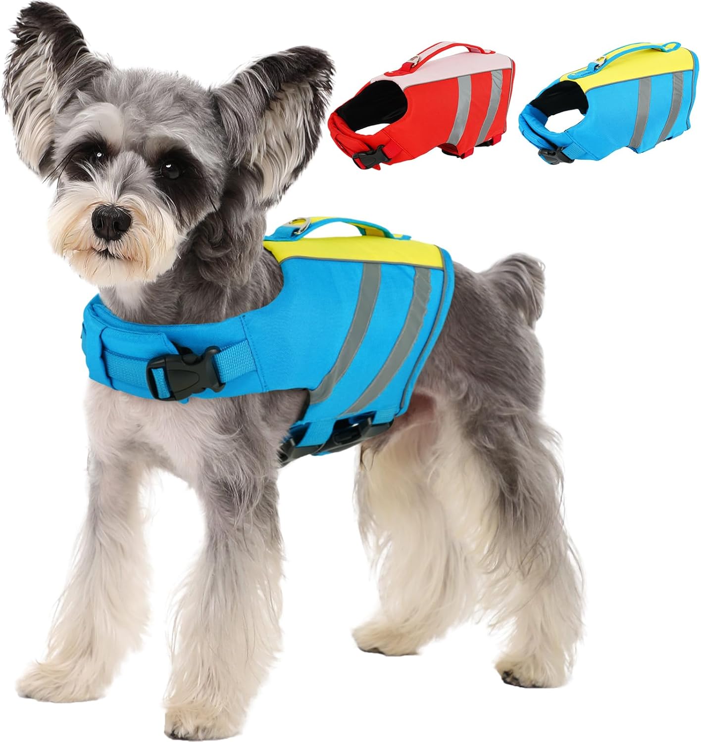 Kuoser Dog Life Jacket, High Flotation Dog Life Vest for Swimming & Boating, Adjustable Dogs Swim Vest with Rescue Handle, XS-XXL Reflective High Visibility Lifejacket for Small Medium Large Dogs