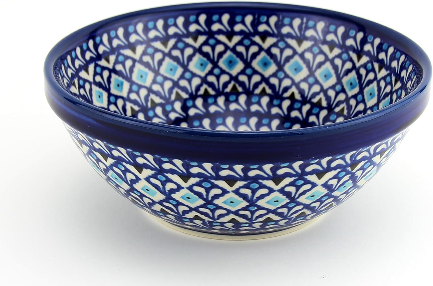 Polish Pottery Bowl 7 Inch From Zaklady Ceramiczne Boleslawiec #849-217a Traditional Pattern, Height: 3" Diameter: 7"