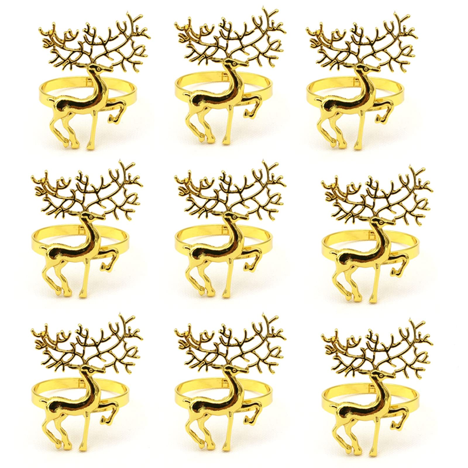 Serviettenringe aus Metall mit Schnalle, Rehbraun, 9er-Pack, Gold, für Ostern, Weihnachten, Thanksgiving, Hochzeiten, Festliche Bankett-Tischdekorationen