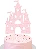 Ephlyn 1Pcs Castle Cake Topper Glitter Princess Castle Theme Birthday Cake Decorations Queen Castle Cake Pick for Princess Prince Birthday Baby Shower Party Supplies Light Pink
