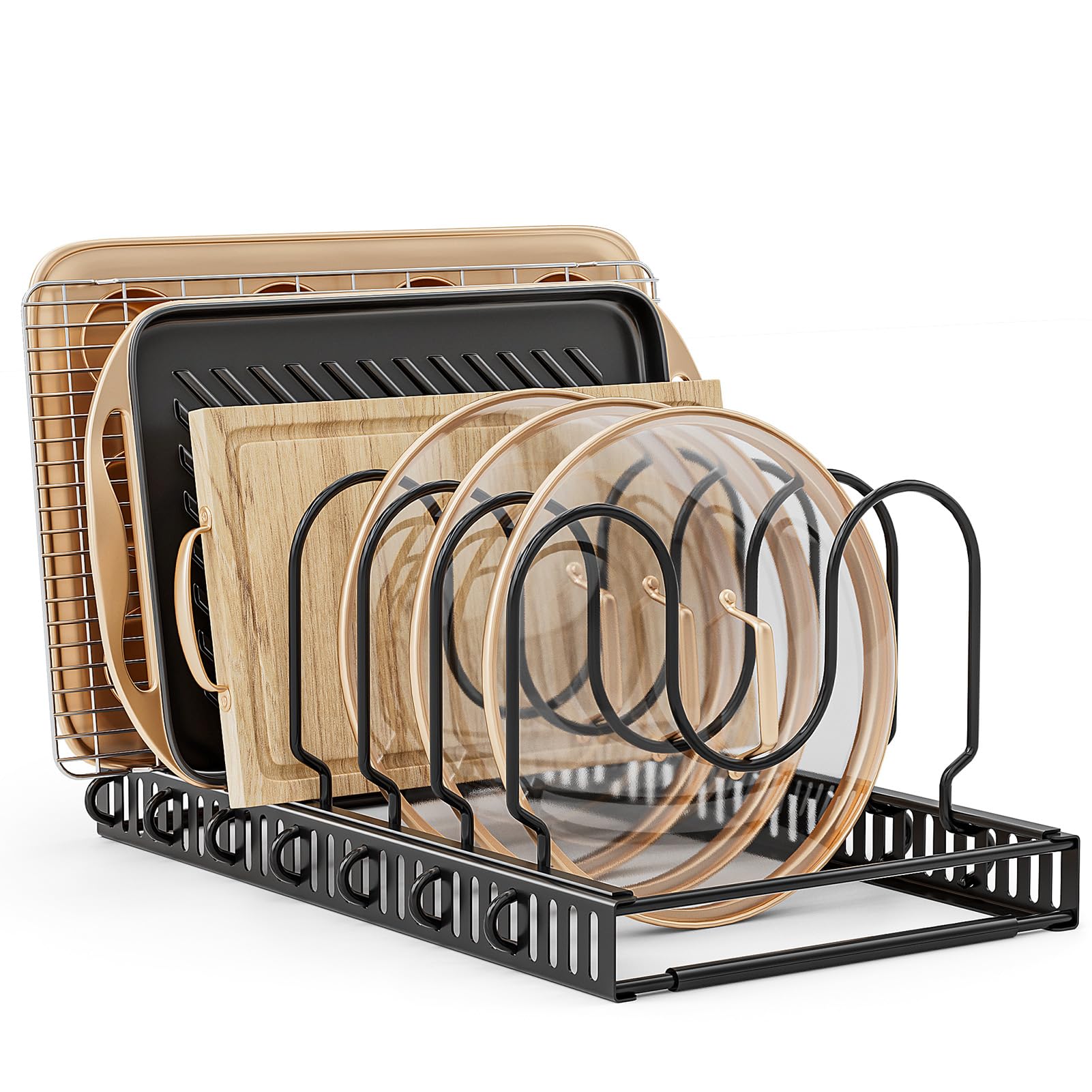 MUDEELA Pots and Pans Organizer, Expandable, 7 Adjustable Compartments