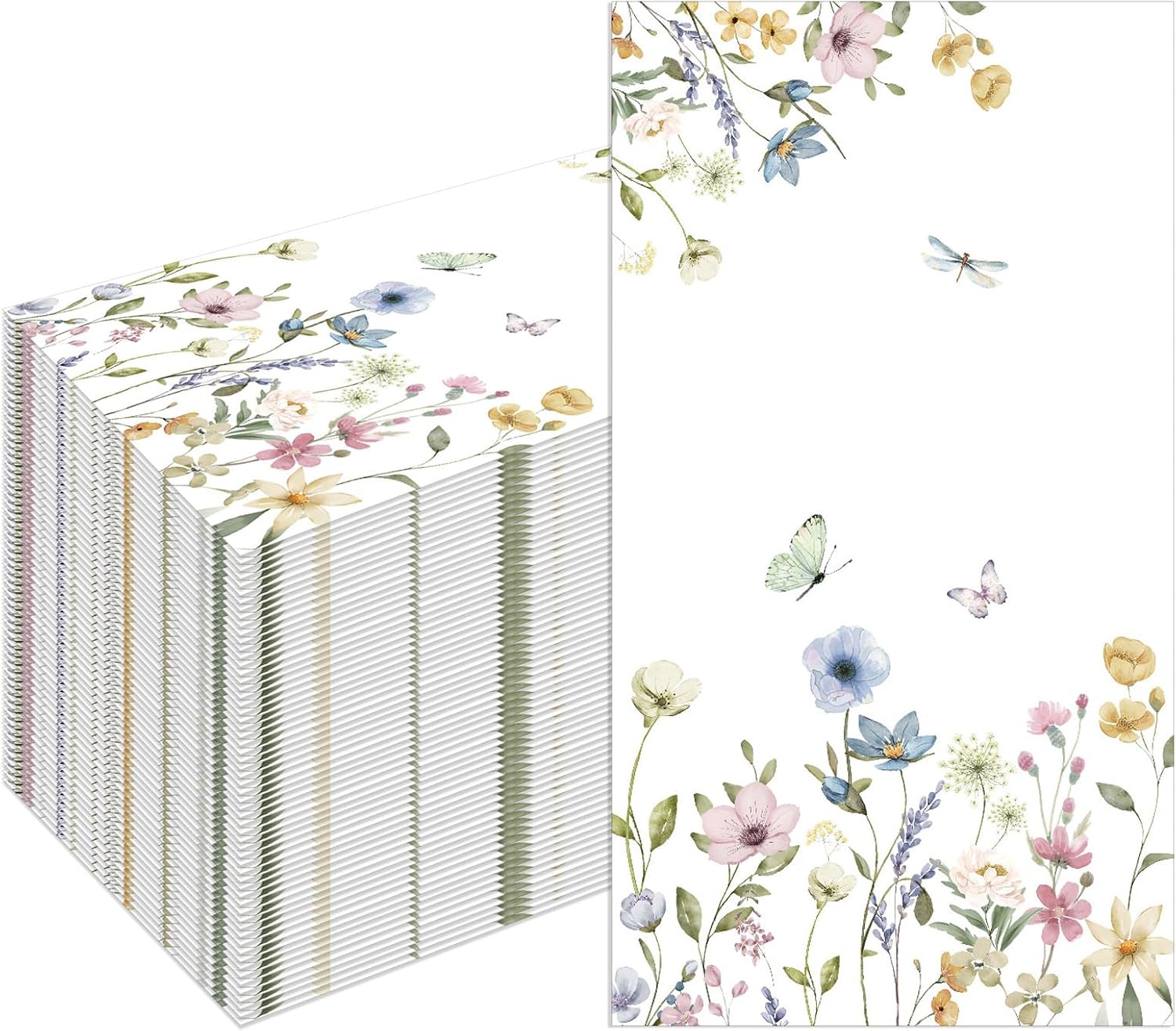 Floral Paper Napkins, 100Pcs Wildflower Dinner Guest Napkins 4.3 x 7.8 Inch