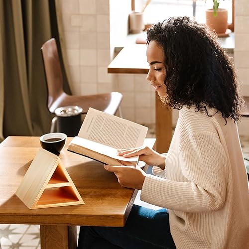 Miniatura 6 de Menkxi Soporte triangular de madera para libros, de 7 x 7 x 6 pulgadas, estante funcional para dormitorio, oficina, biblioteca, centro de mesa,