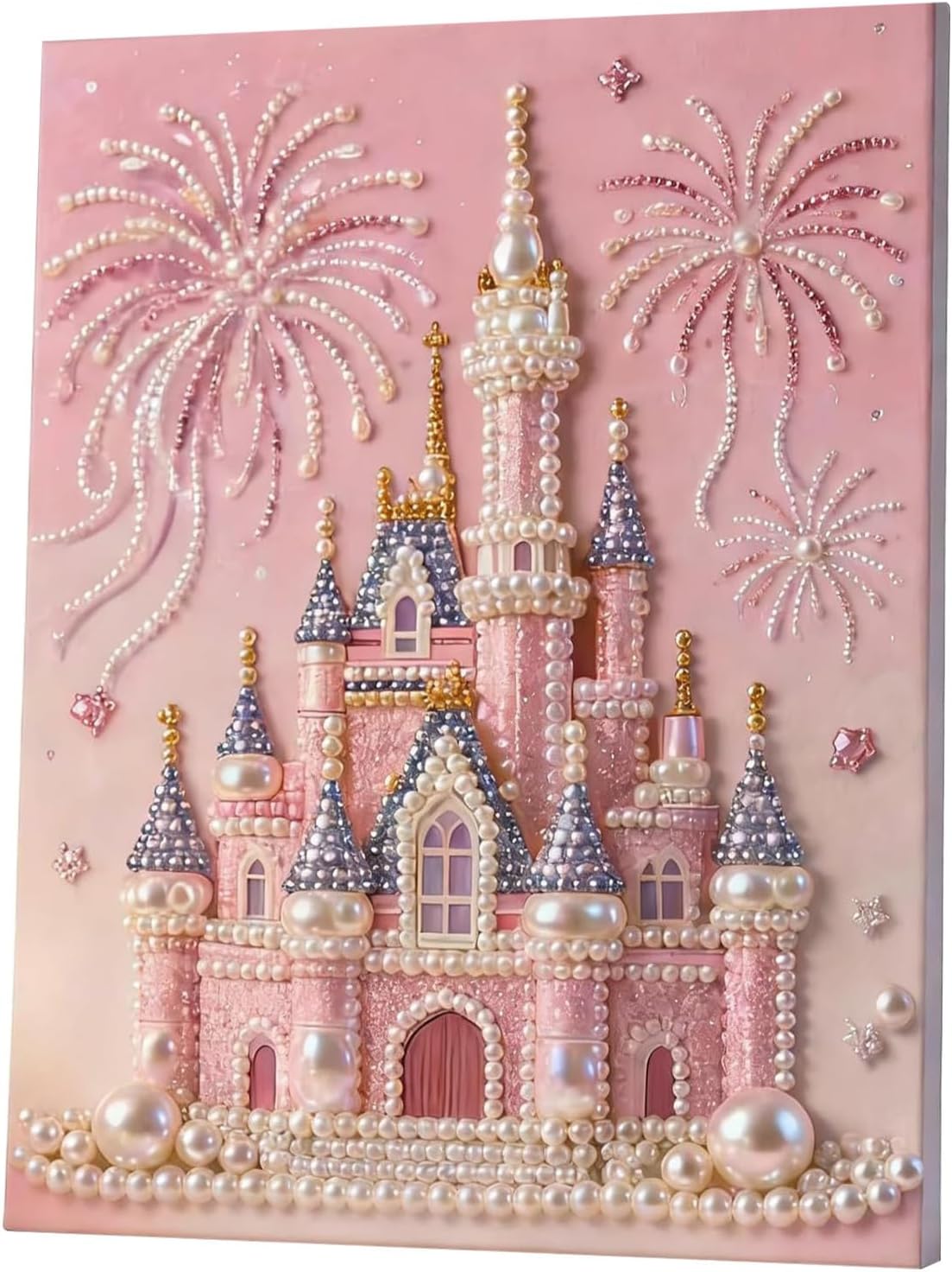 Diamond Painting Kit for Adults, Pink Castle DIY Art with Frame 15.7x11.8in | Diamond painting kit for adults, Pink Castle design with frame, beginner friendly, wall decor DIY craft gift set
