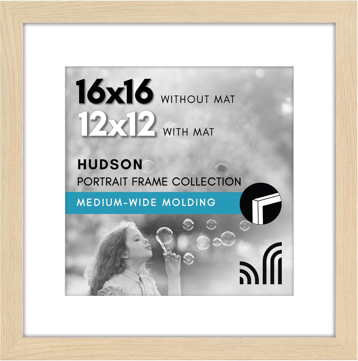 Americanflat 16x16 Picture Frame with Polished Plexiglass - Use as 12x12 Frame with Mat or Display 16x16 Photo Without Mat - Hudson Collection - Wide Square Frames for Wall Display - Natural Oak Natural Oak 16x16