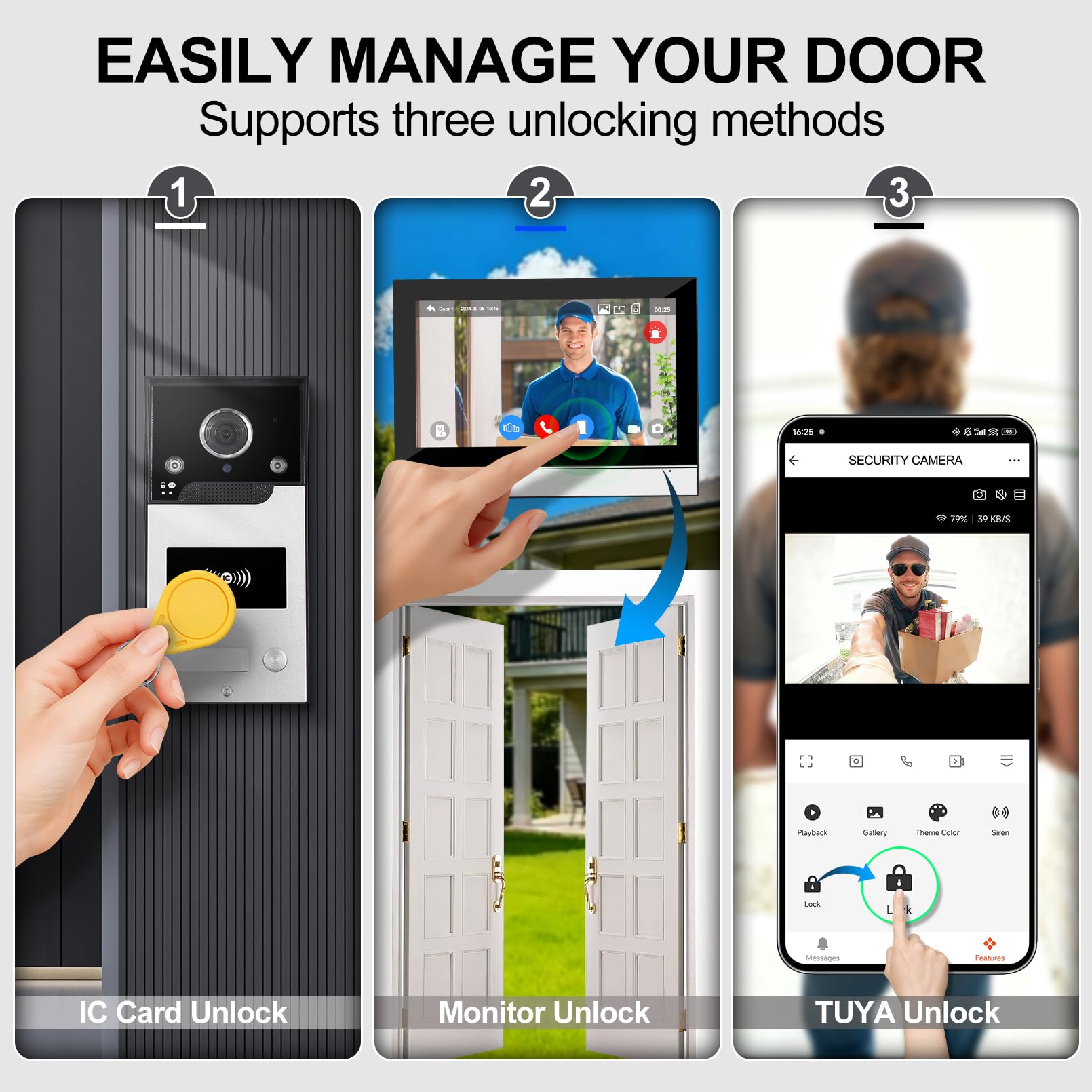 Interphone Vidéo WiFi Tuya 10 Pouces 1080P, Appareil Interphone Filaire 4 Fils avec Caméra Extérieure IP65, Écran Tactile, Déverrouillage par App/Carte, Détection de Mouvement