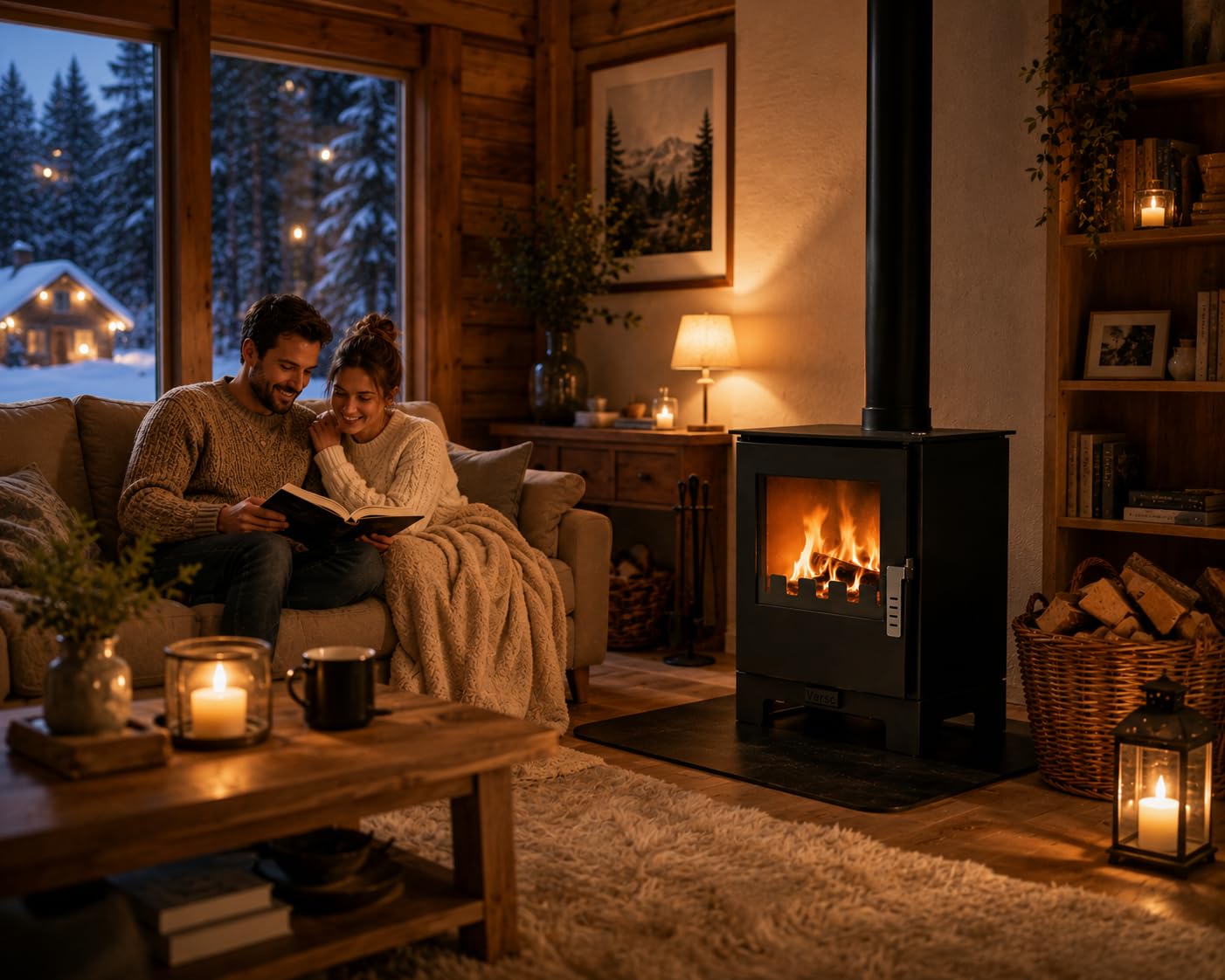 Verso stufa a legna da 3 l, 5 kW, 80,2% alta efficienza, piastra piatta compatta in acciaio (non ghisa), piccola stufa per camino da 60 a 80 m³, ecologica, a basse emissioni, scarico fumo da 150 mm