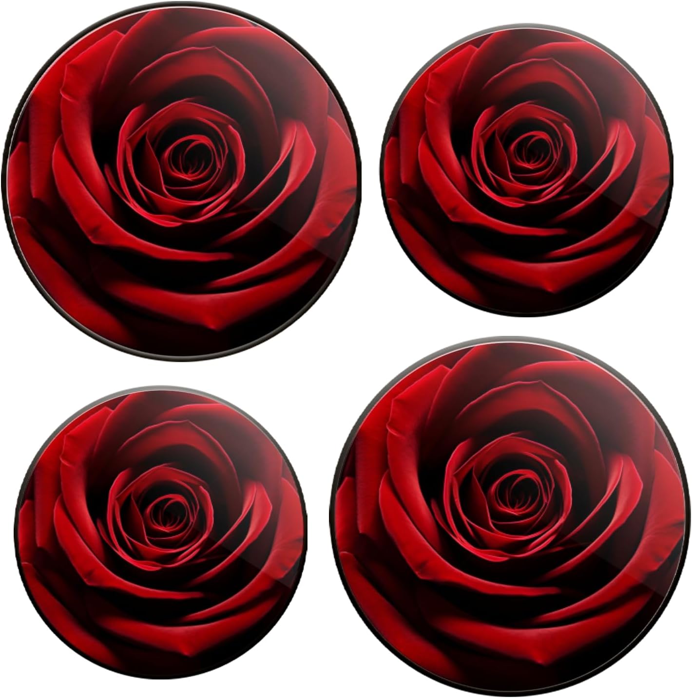 Electric Stove Top Covers Set of 4 for Range Accessories, Rich Red Rose in Full Bloom Gas Stove Top Covers for Expanding Counter Space Stovetop Decor