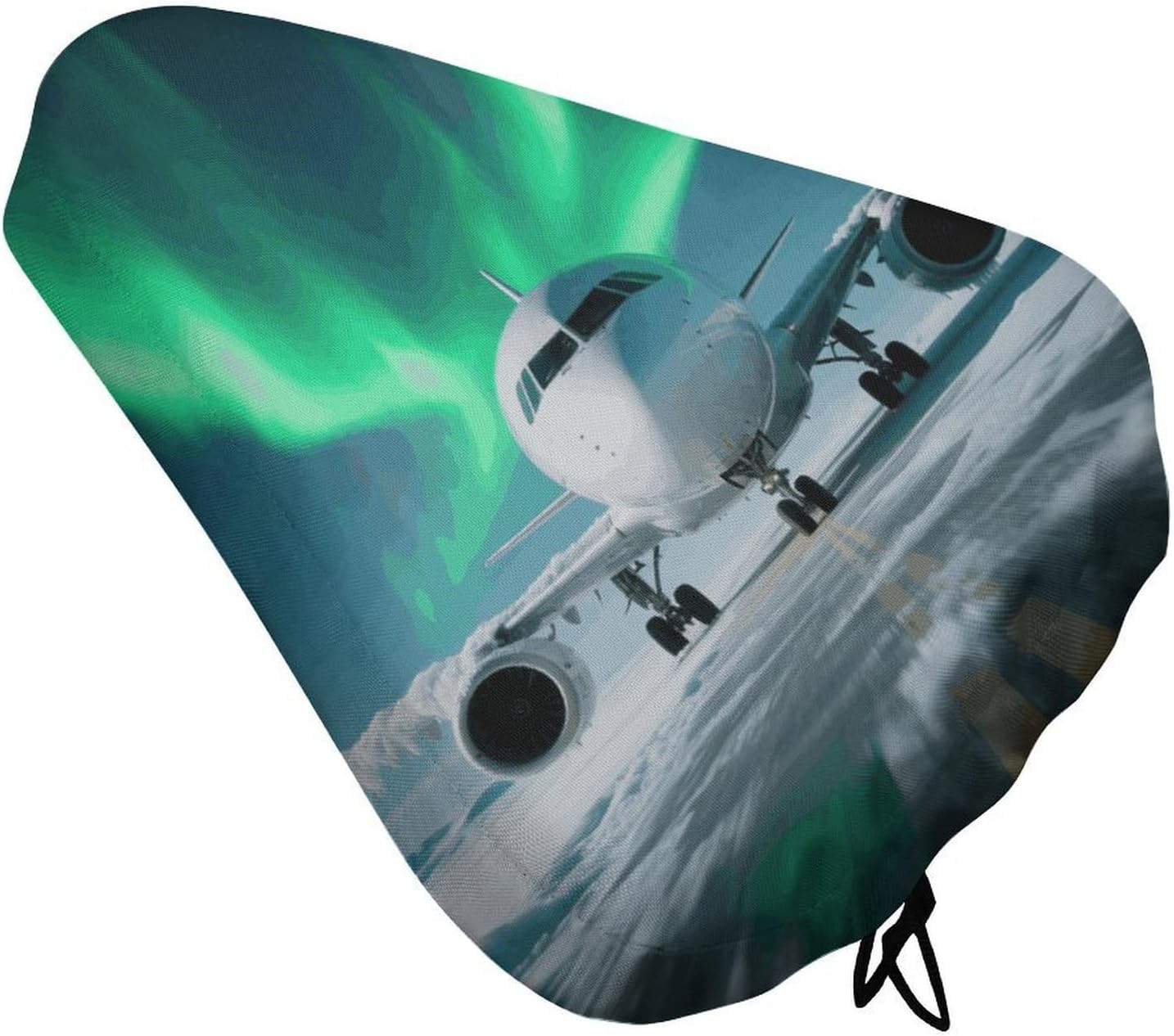 Waterproof Bike Seat Cover with Drawstring -Airplane Under The Polar Night Sky Universal Exercise Bike Seat Cushion for Men & Women, Comfortable Non-Slip Bicycle Saddle Cover for Road/Mountain Bikes