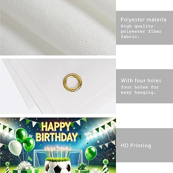 Nuxovilar Happy Birthday Banner - Large 71x43 Inch Soccer Backdrop for Kids, Yard Sign, Birthday Decorations