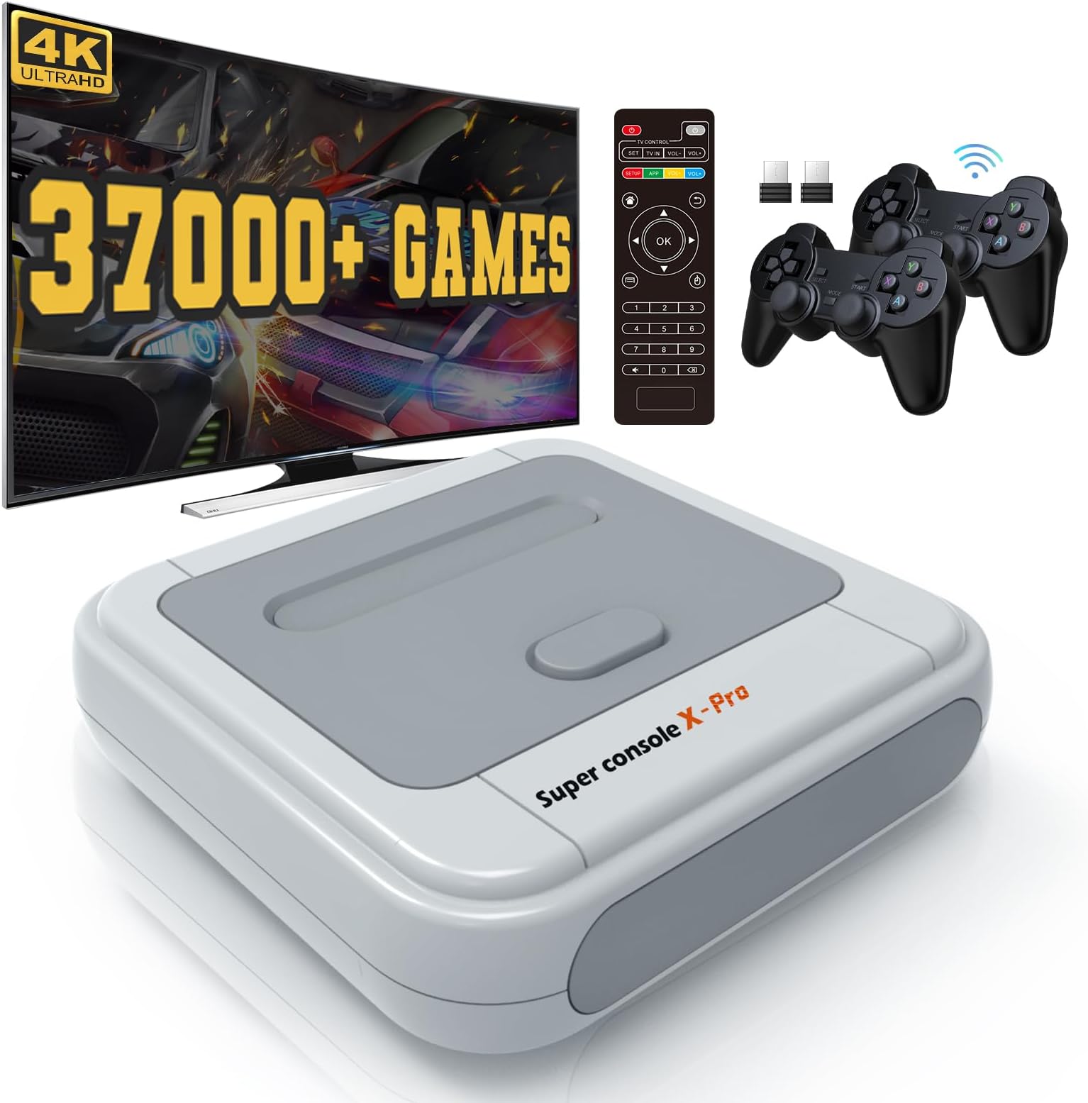 Kinhank Retro Game Console, Super Console X PRO Built-in 37,000+ Games, Video Game Console for 4K TV HD/AV Output, Wireless 2.4G Controllers