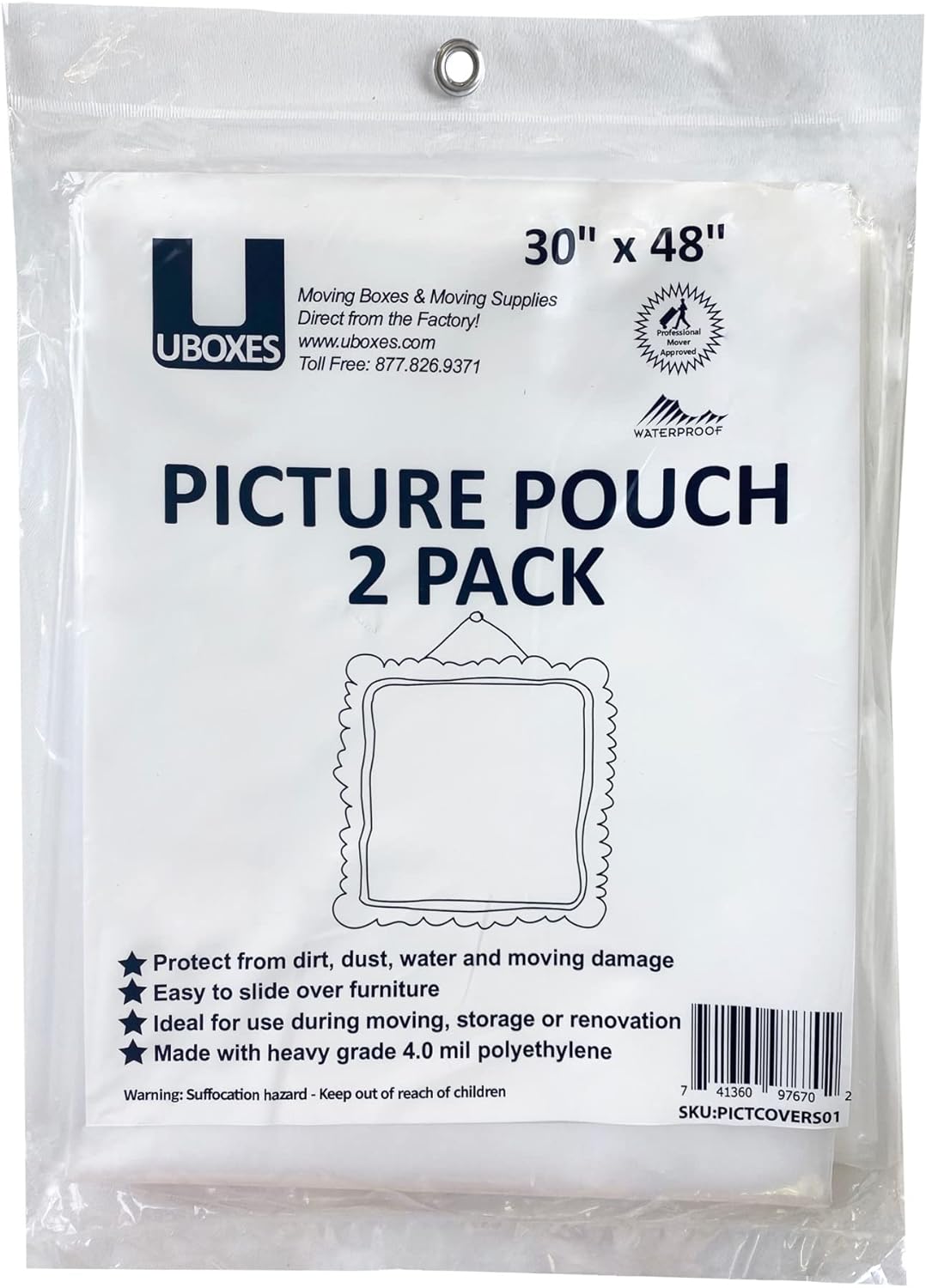 UBOXES 24 Picture Covers 30" x 48" Poly Bags for Protective Moving Storage