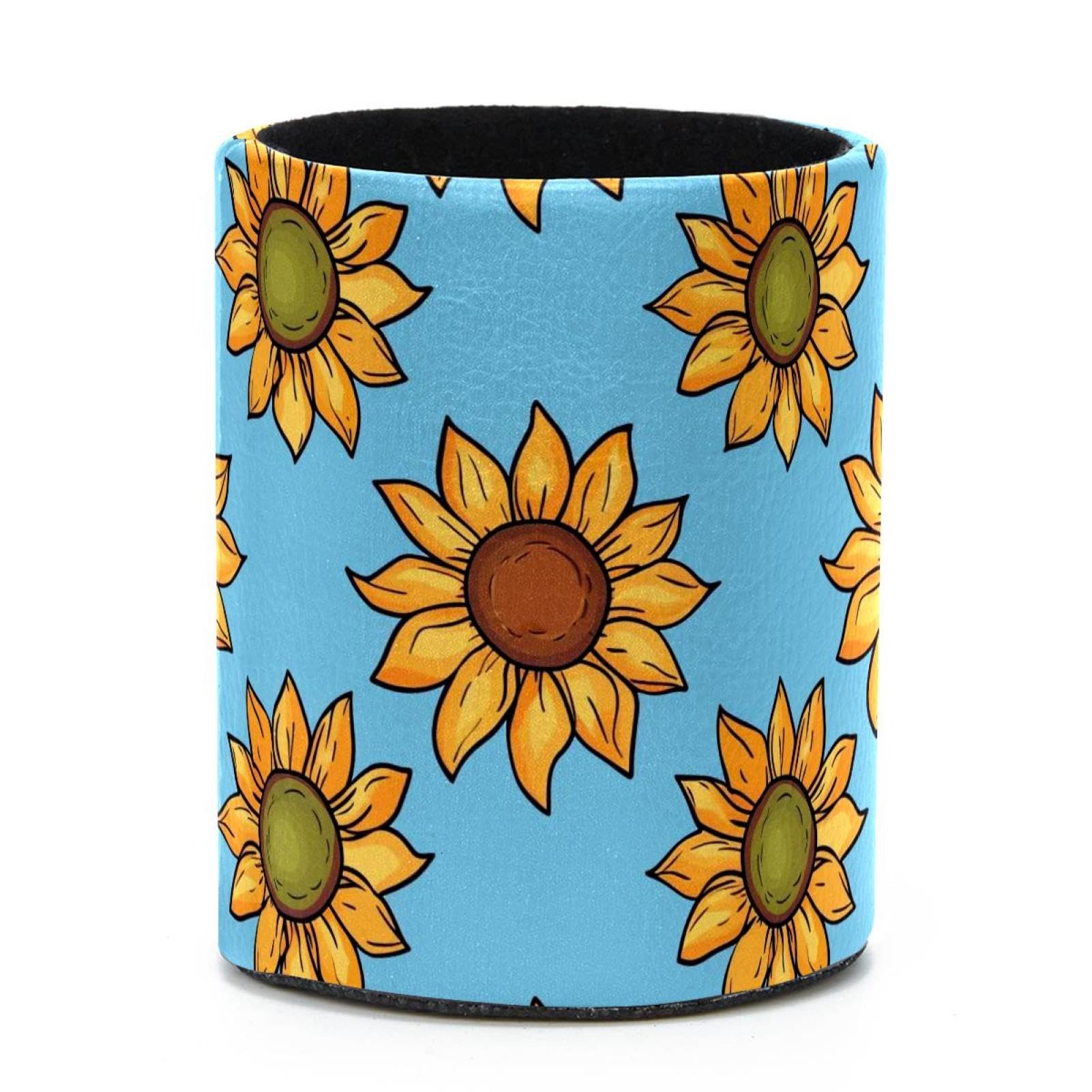VAPOKF Round Pencil Holders for Desk, Sunflowers Pen Holders Pen Pot Makeup Brushes Storage Desktop Stationery Supplies Organiser for Home Office