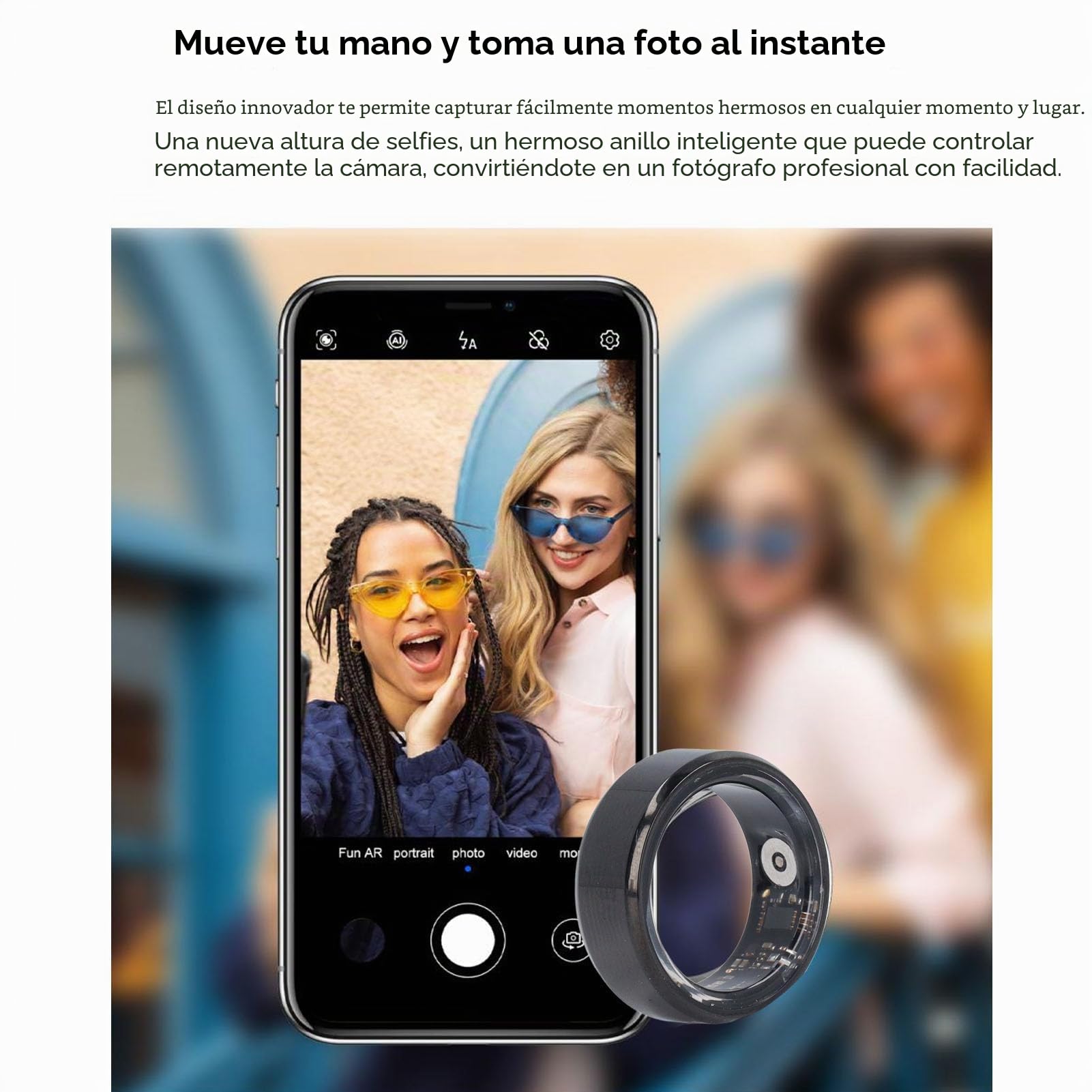 Anillo Inteligente de Fitness Bluetooth, Monitor de Salud para Sueño, Podómetro y Control de Aplicación, Negro