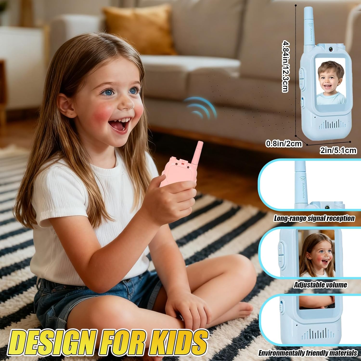 Video Walkie Talkies for Kids Pack of 2, Long Range 2 inch Screen Rechargeable Video Chat Intercom, Indoor Outdoor Voice Effects Toys for Family Games, Camping, Hiking, Gift for Boys Girls Ages 3-12