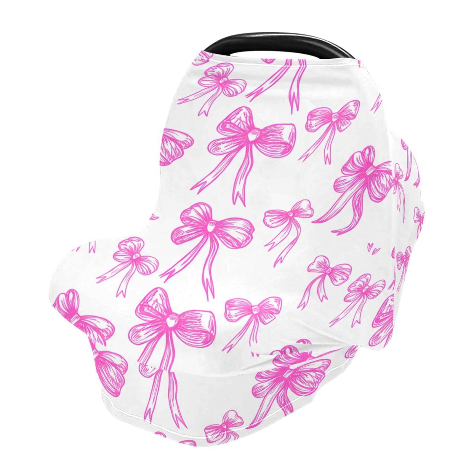 Bulletgxll Cute Bows Car Seat Covers for Babies Breathable Nursing Breastfeeding Cover Multi-Use Infant Carseat Canopy and Stroller Cover for Boys Girls