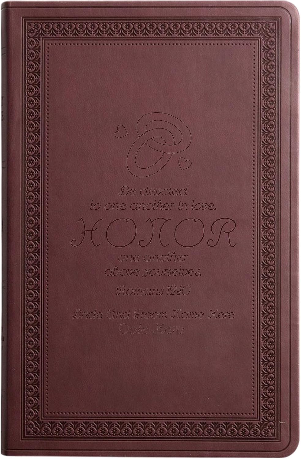 Personalized ESV Faux Leather Large Text Bible | Custom Full Cover Family Tree Wedding Theme Engraved in Dark Brown | English Standard Version Translation Holy Bible with Lay Flat Design | Light Brown